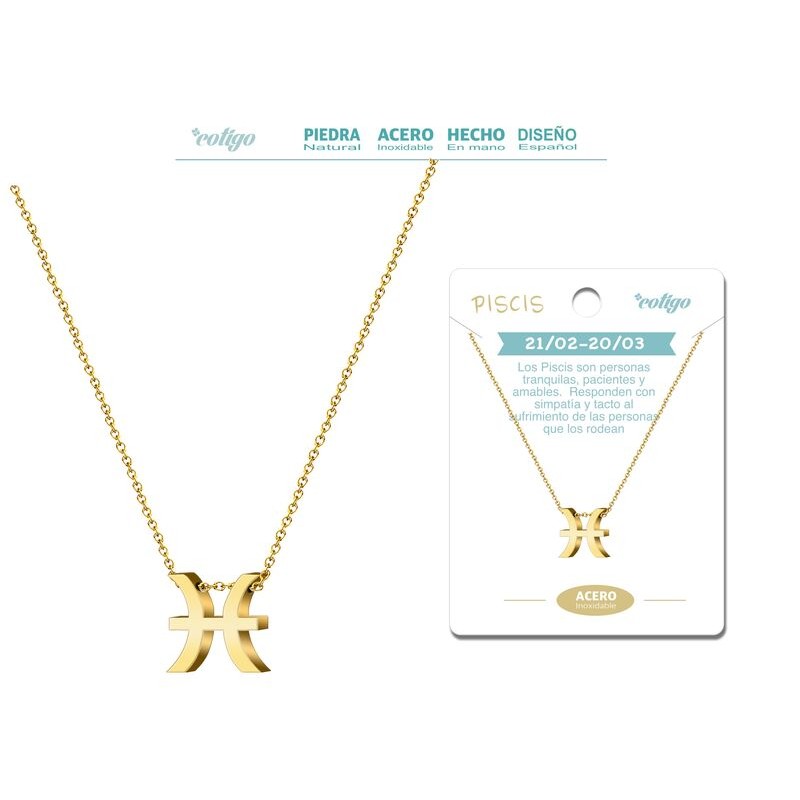 Colgante Zodiaco Piscis Acero Dorado - Coleccion Constelaciones Zodiaco